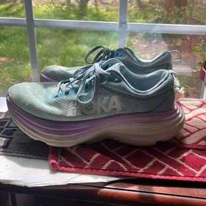 Hoka Bondi 8’s, light blue + purple- women’s size (8)
